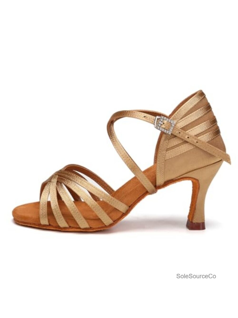 Women's Latin Satin Dance Heels 3 Inch Flare Heel Open Toe Ankle Strap